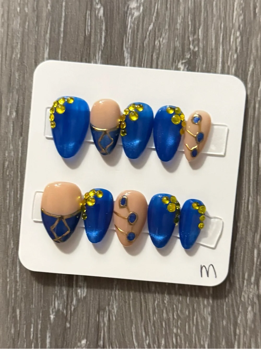 Royal Blue and Nude Rhinestone Press-On Nail Set